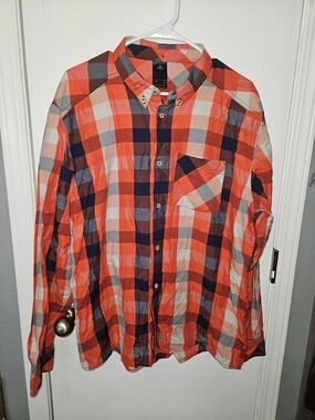 adidas Men's Orange Navy Plaid Button-Down Shirt